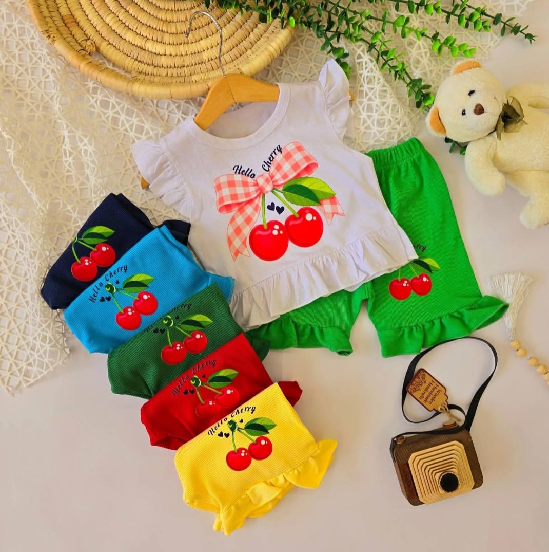 ست دخترانه تابستانی قرتی نخ  پنبه کبریتی🍒