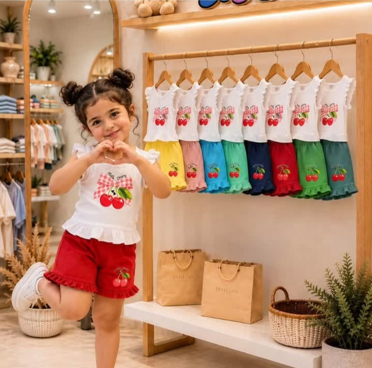 ست دخترانه تابستانی قرتی نخ پنبه کبریتی🍒
